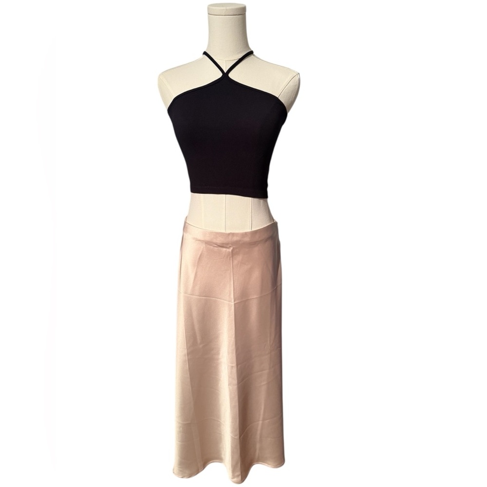 NWT Rachel Zoe Champagne Satin Midi Skirt Size Medium